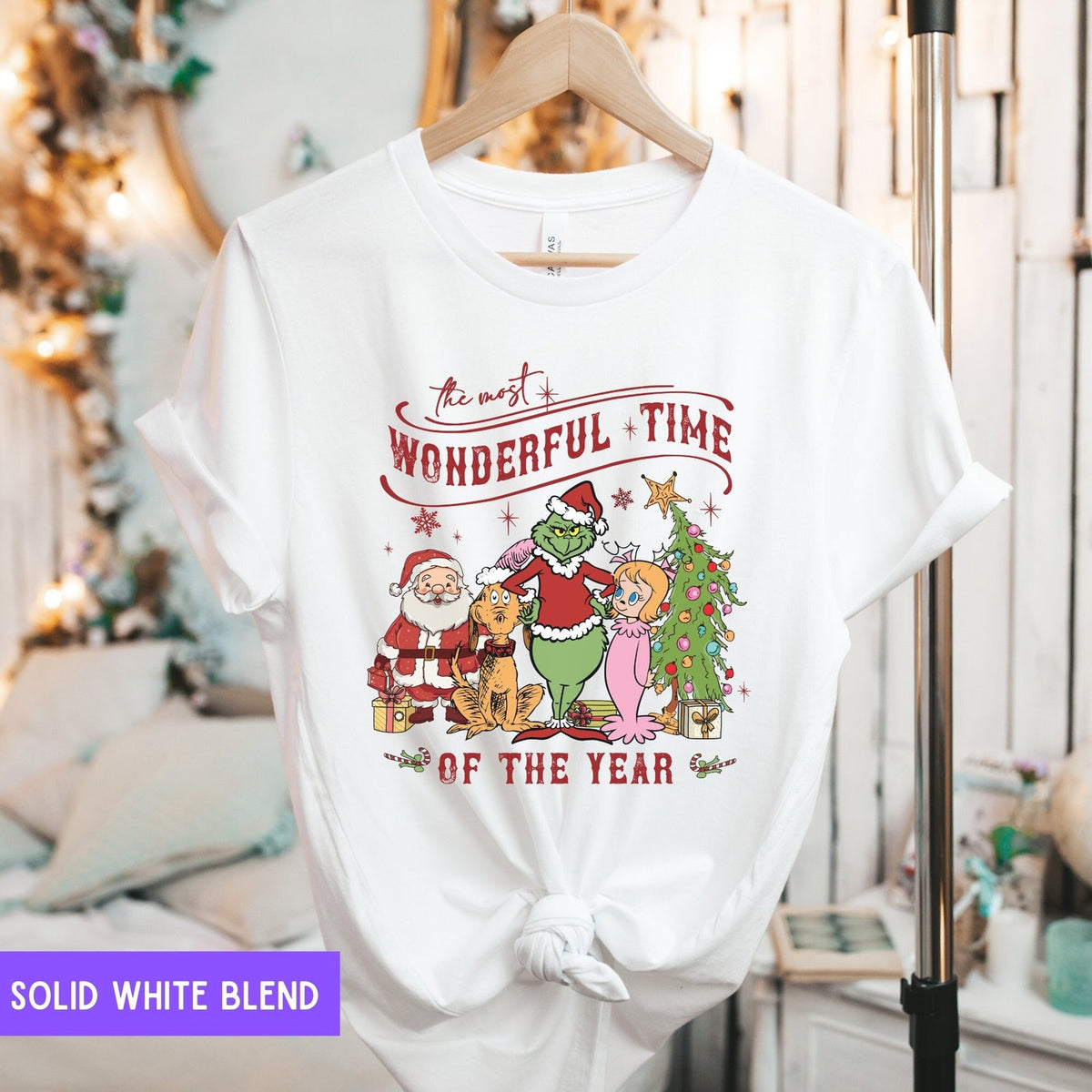 Christmas - Retro Grinch Christmas Tree Shirt, The Most Wonderful Time Of The Year Grinch Christmas T-shirt, Merry Grinchmas Tee, Retro Christmas Gift