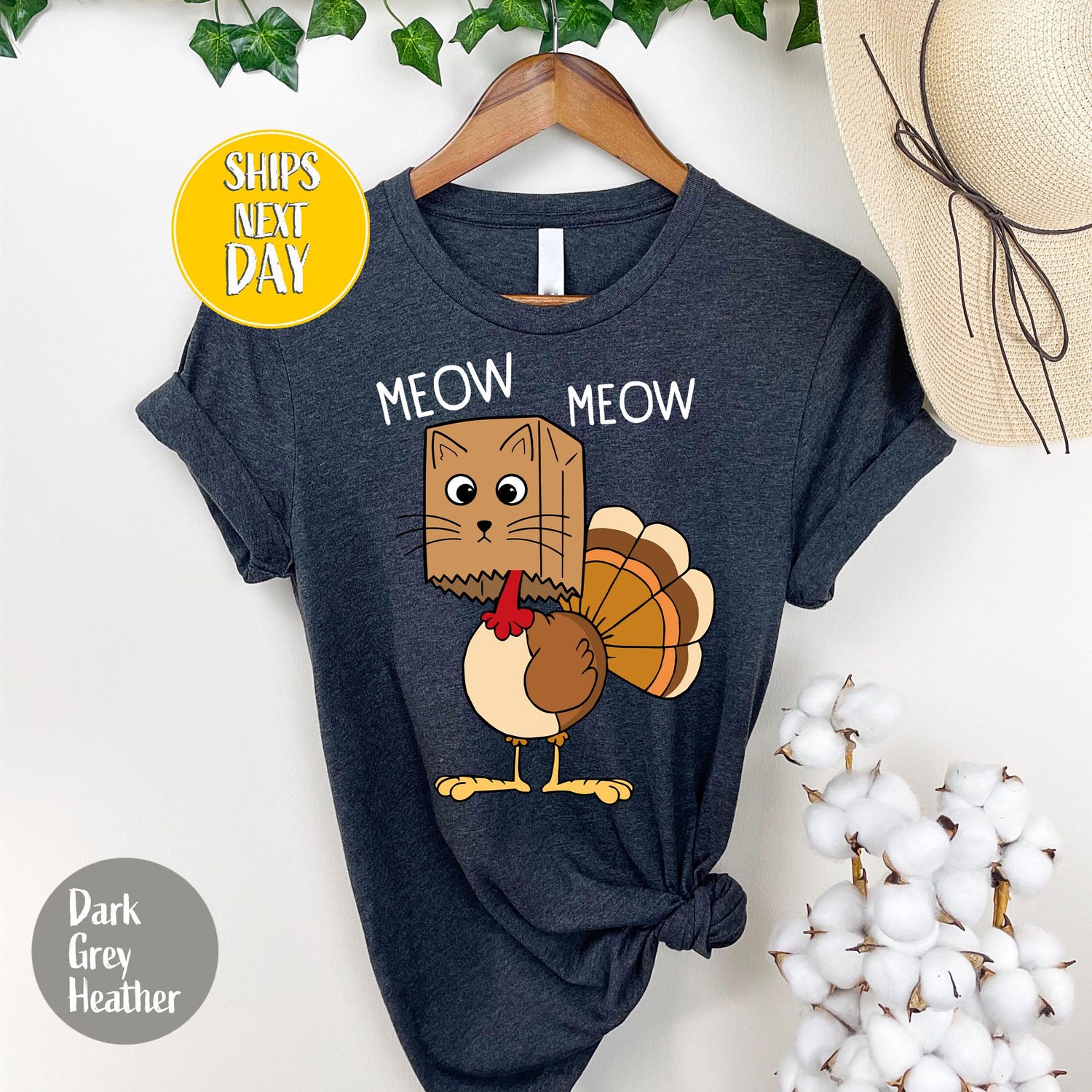 Thanksgiving - Meow Meow Funny Turkey Thanksgiving T-Shirt, Cat Turkeys T-Shirt, Thanksgiving Cat Tee, Turkey Thanksgiving, Love Fall T-shirt -HF059