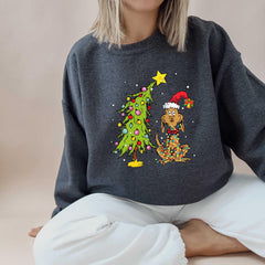 Christmas - Whimsical Christmas Tree Sweatshirt, With Dog Max Whoville Tree Shirt, Whimsical Green Star Tree Shirt, Holiday Women Shirt, Christmas Party