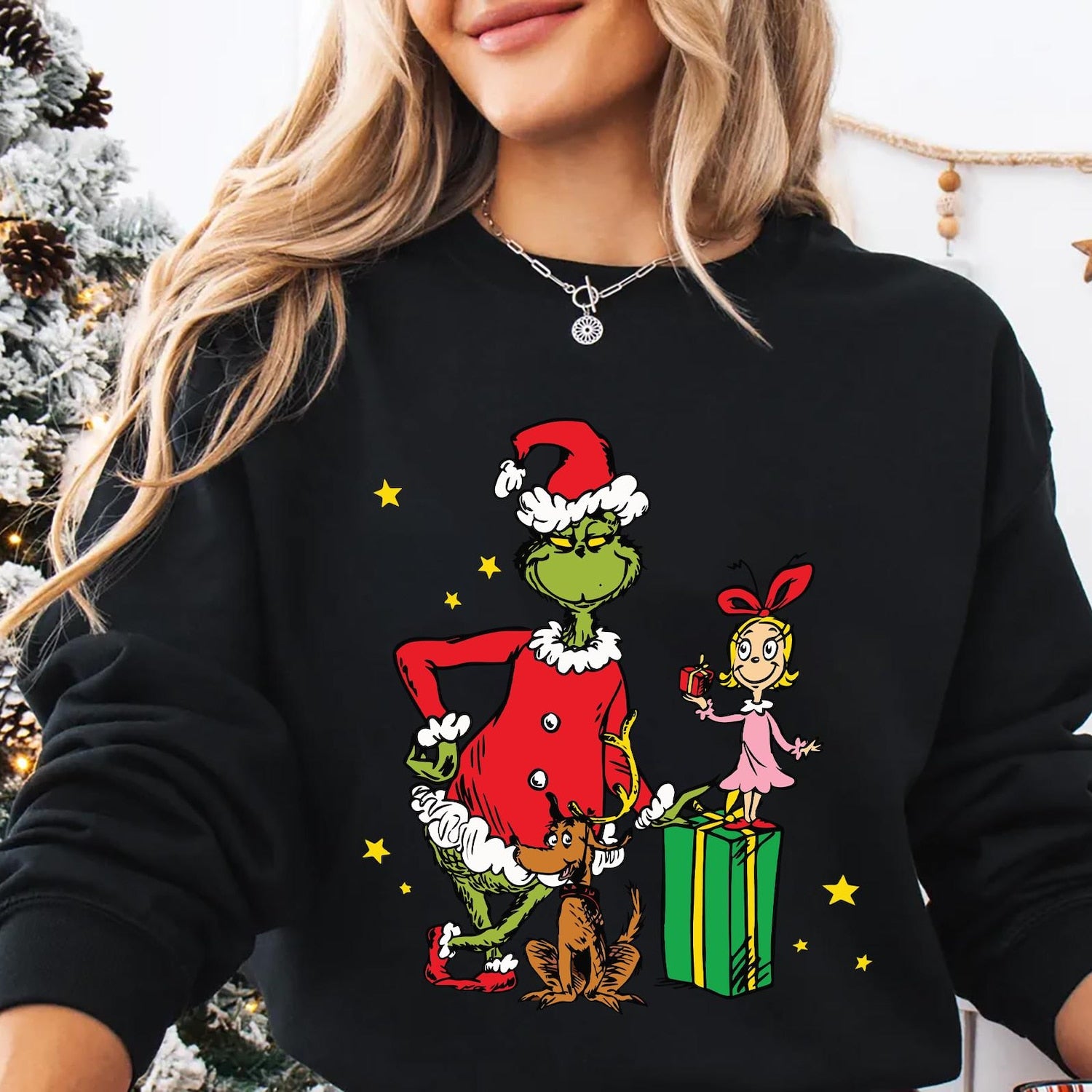 Christmas - Grinch and Cindy Lou Who Grinchmas T-shirt Christmas Grinch Holiday Sweatshirt with Max the Dog Christmas Grinch Shirt Gift for Grinch Fans