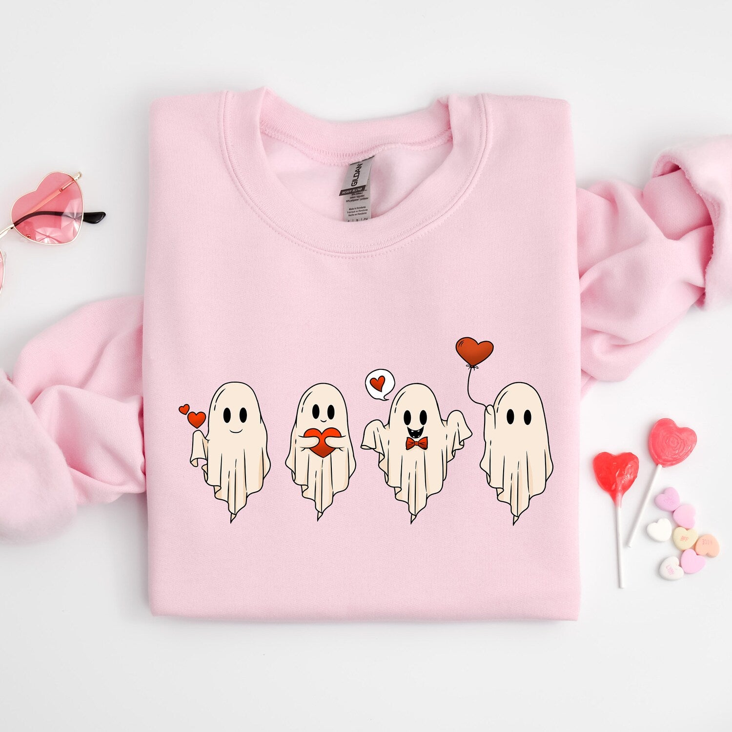 Halloween - Valentine's Day Ghost Sweatshirt, Ghosts With Hearts Valentine Gift, Spooky Valentine Sweat, Be My Boo Valentines Tee, Happy Valentines Day