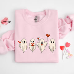 Halloween - Valentine's Day Ghost Sweatshirt, Ghosts With Hearts Valentine Gift, Spooky Valentine Sweat, Be My Boo Valentines Tee, Happy Valentines Day