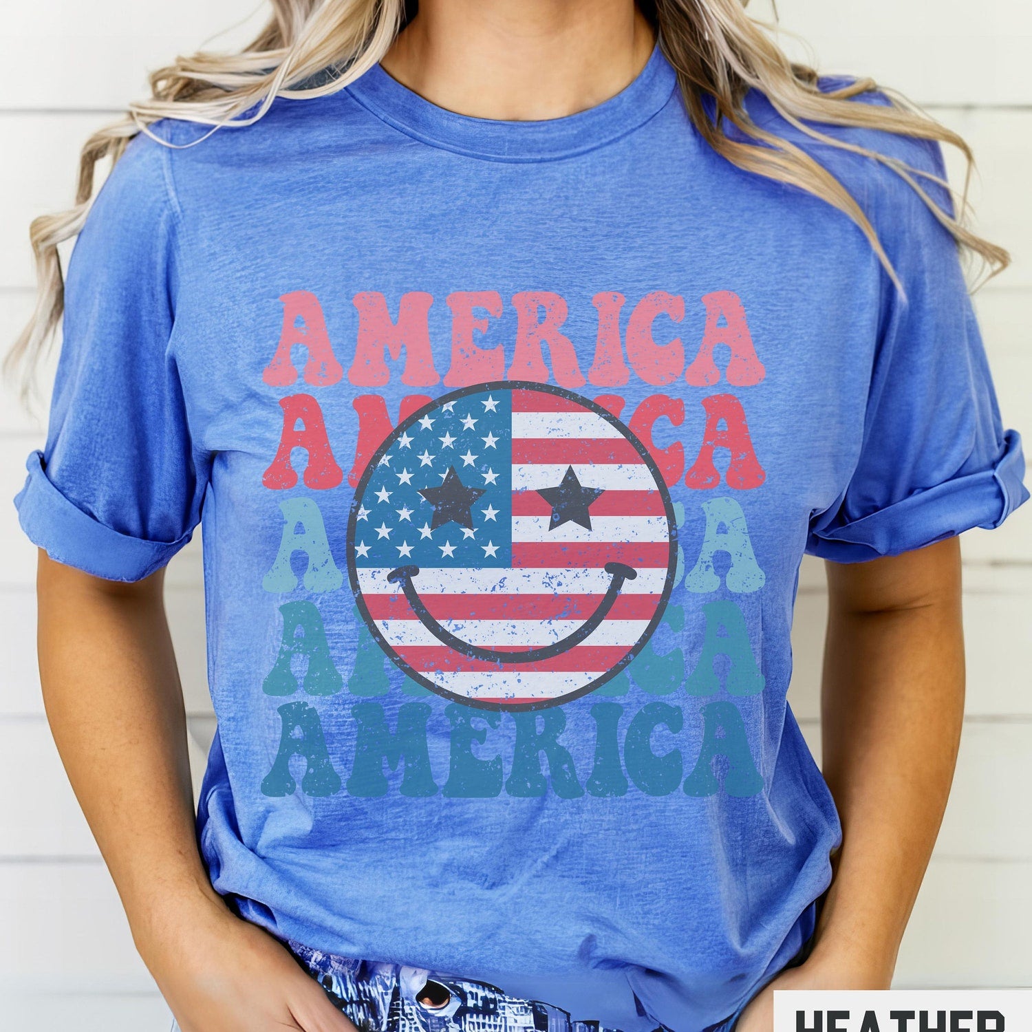 4th of July - Smiley Face Shirt, 4th Of July Shirt, Retro Smile Face Trendy Vintage Graphic Tee Cute Summer Fourth T-shirt Plus Size USA Happy Face Tshirt