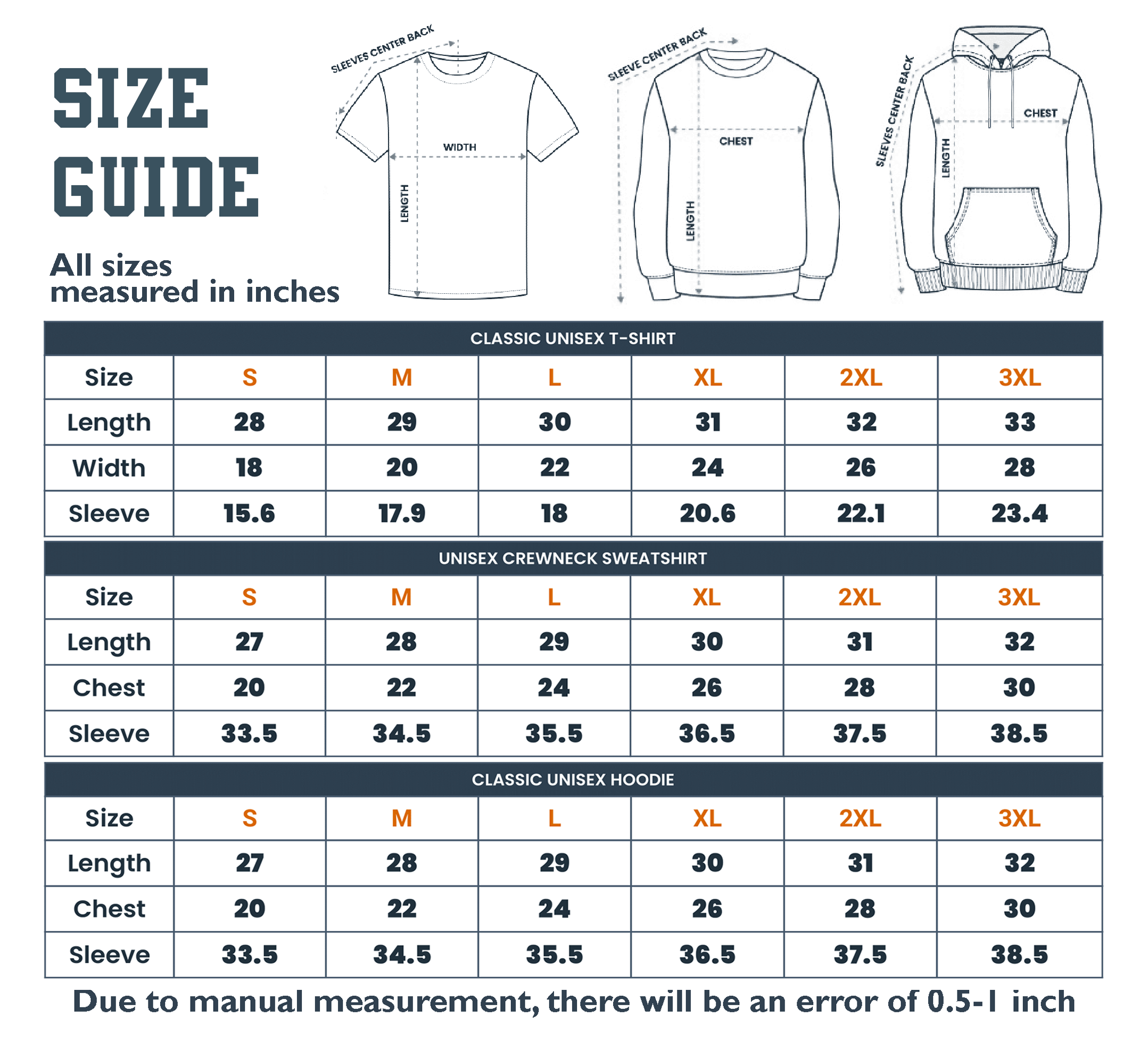 the size guide for a hoodie