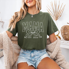 Mother's Day - Mama Est 2025 T-Shirt, Coquette Mama Tshirt, Mothers Day Gift, Mama Coquette Bow Shirt, Mama Varsity Shirt, Mothers Day Shirt, New Mom Shirt