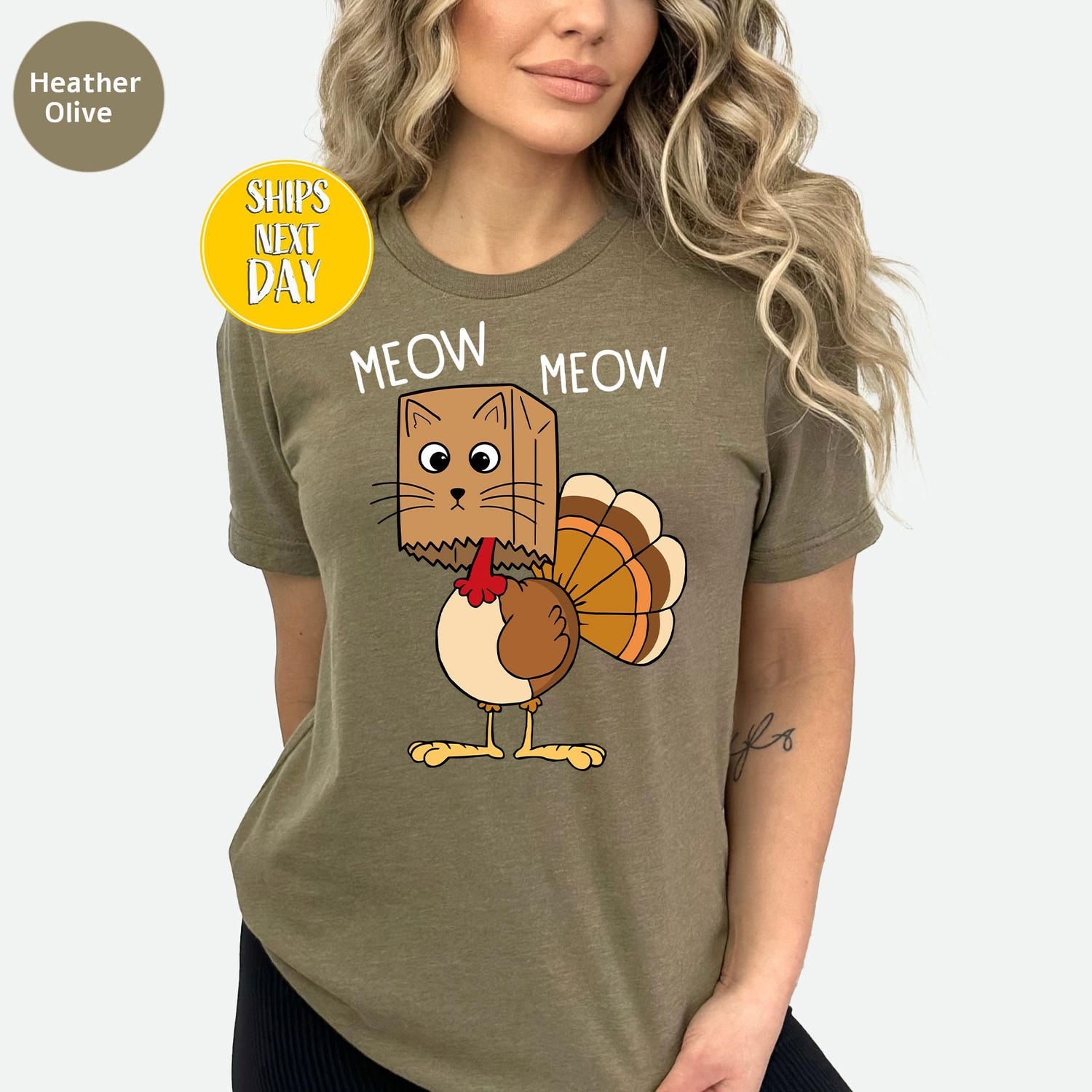 Thanksgiving - Meow Meow Funny Turkey Thanksgiving T-Shirt, Cat Turkeys T-Shirt, Thanksgiving Cat Tee, Turkey Thanksgiving, Love Fall T-shirt -HF059