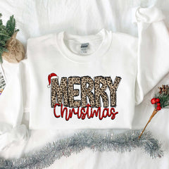 Christmas - Christmas Shirt, Merry Christmas Sweatshirt, Leopard Printed Christmas Shirt, Christmas Gift Shirt, Women Leopard Christmas Shirt