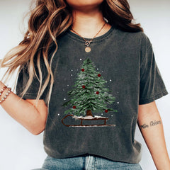 Christmas - Woman's Holiday Sweatshirt, Women's Xmas Tee, Christmas Sleigh Crewneck, Christmas Tree Tee, Xmas Tree, Women's Christmas Tshirt,Winter Tee