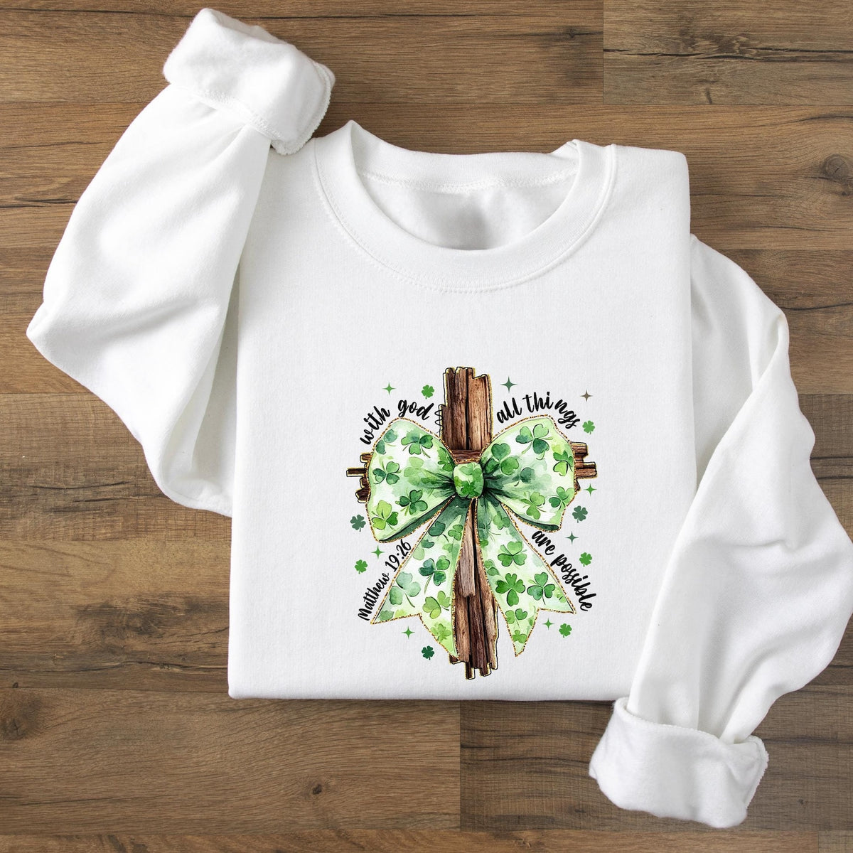 St Patricks Day - St. Patrick's Coquette Bow Shirt, St. Patrick's Day Shirt, God Christian Sweatshirt, Christian Cross Shirt, Lucky Shirt, Christian T-shirt