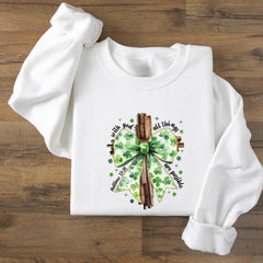 St Patricks Day - St. Patrick's Coquette Bow Shirt, St. Patrick's Day Shirt, God Christian Sweatshirt, Christian Cross Shirt, Lucky Shirt, Christian T-shirt