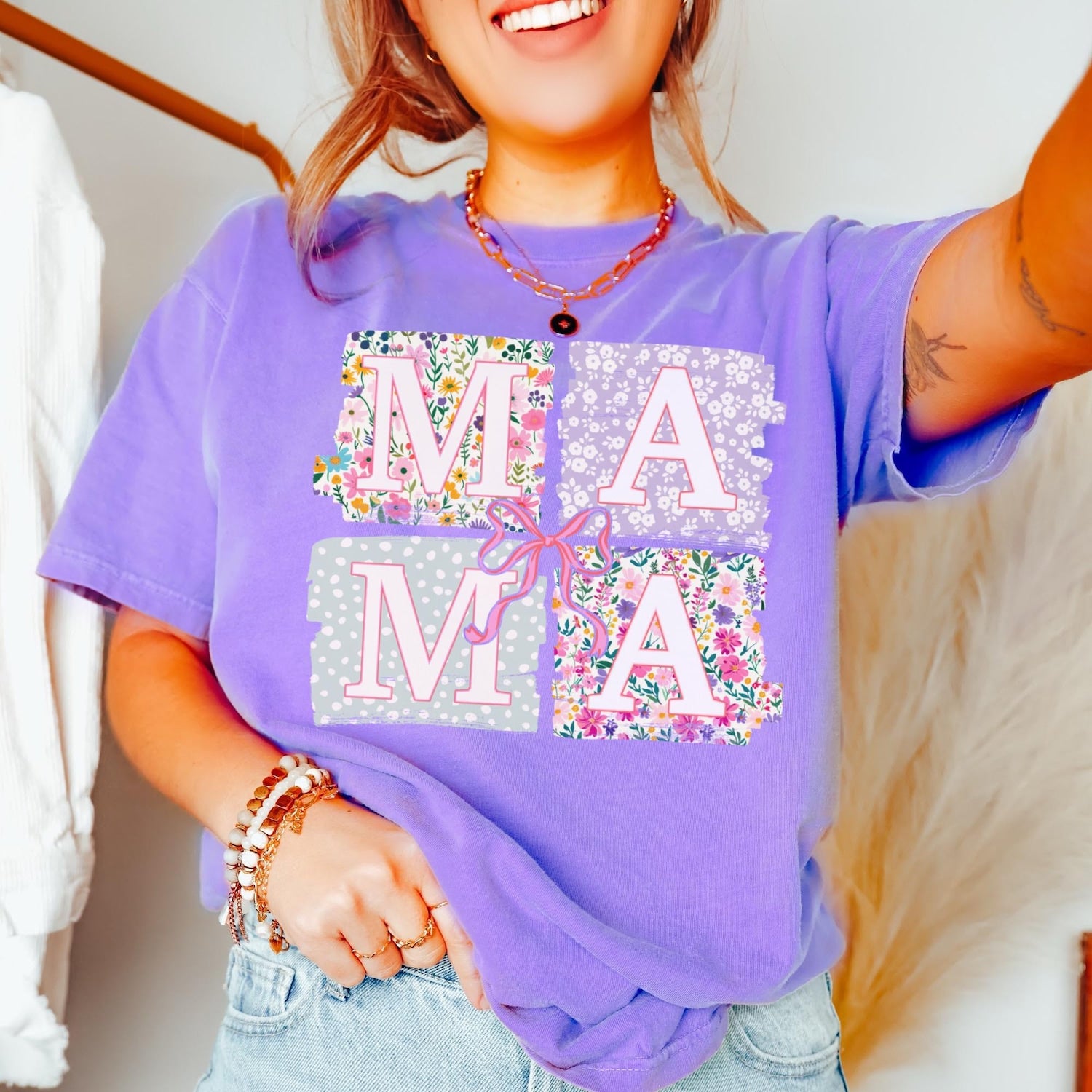 Mother's Day - Comfort Colors� Mama Shirt, Coquette Bow Mama T-Shirt, Floral Mom Tshirt, Spring Mama Shirt, Springtime Mom Tee, Mothers Day Gift, New Mom