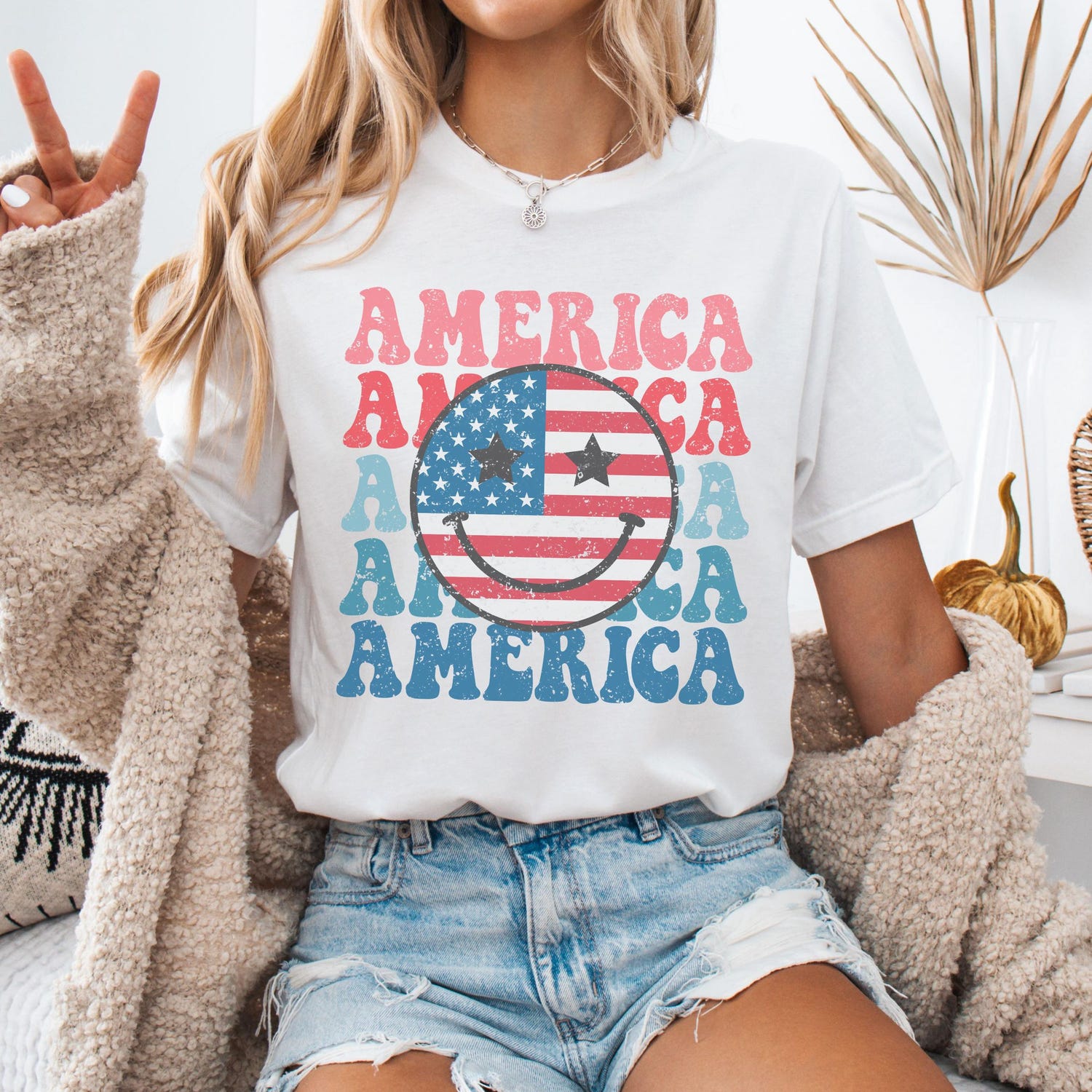 4th of July - Smiley Face Shirt, 4th Of July Shirt, Retro Smile Face Trendy Vintage Graphic Tee Cute Summer Fourth T-shirt Plus Size USA Happy Face Tshirt