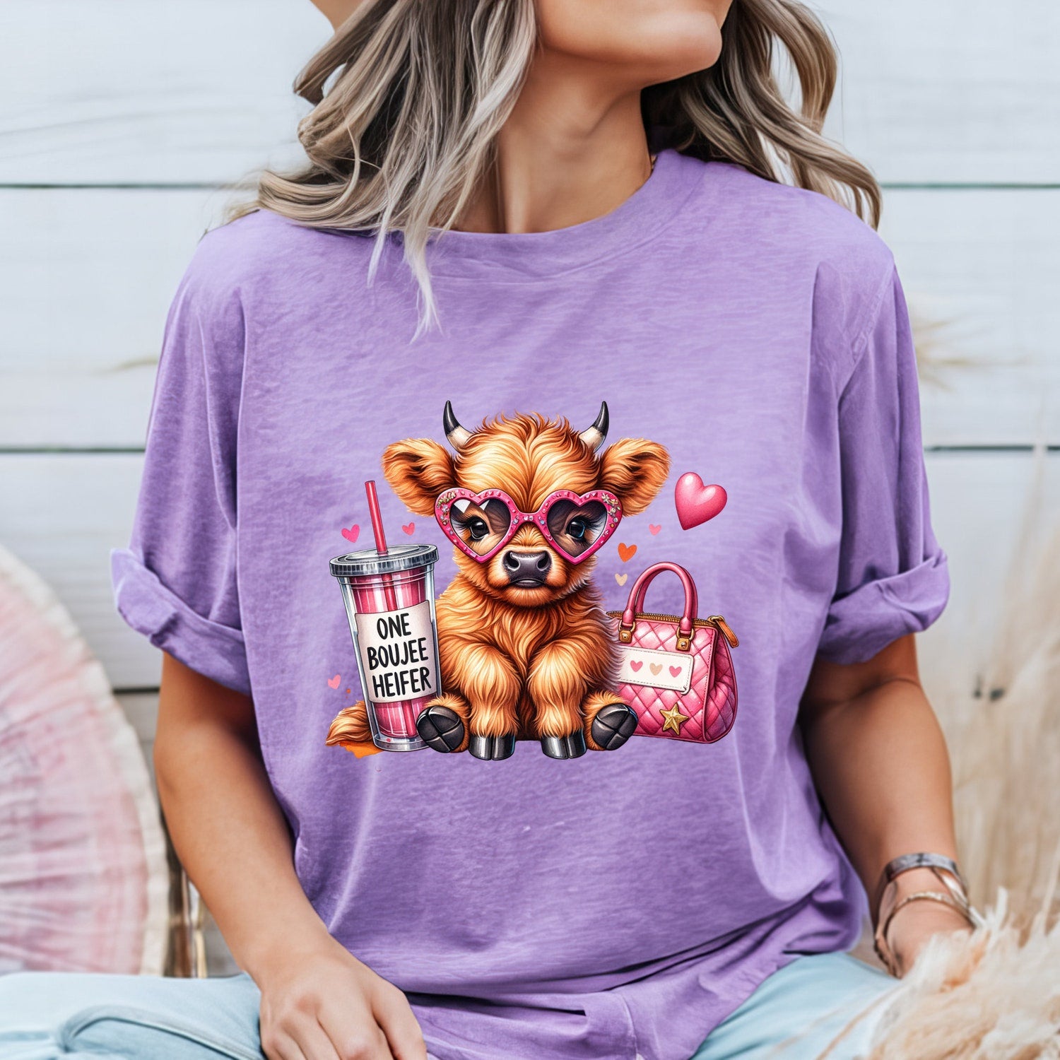 Valentines Day - Comfort Colors� One Boujee Heifer Highland Cow Shirt, Valentines Heifer Shirt, Valentine Day Gift, Valentine Cow, Cute Highland Cow Shirt