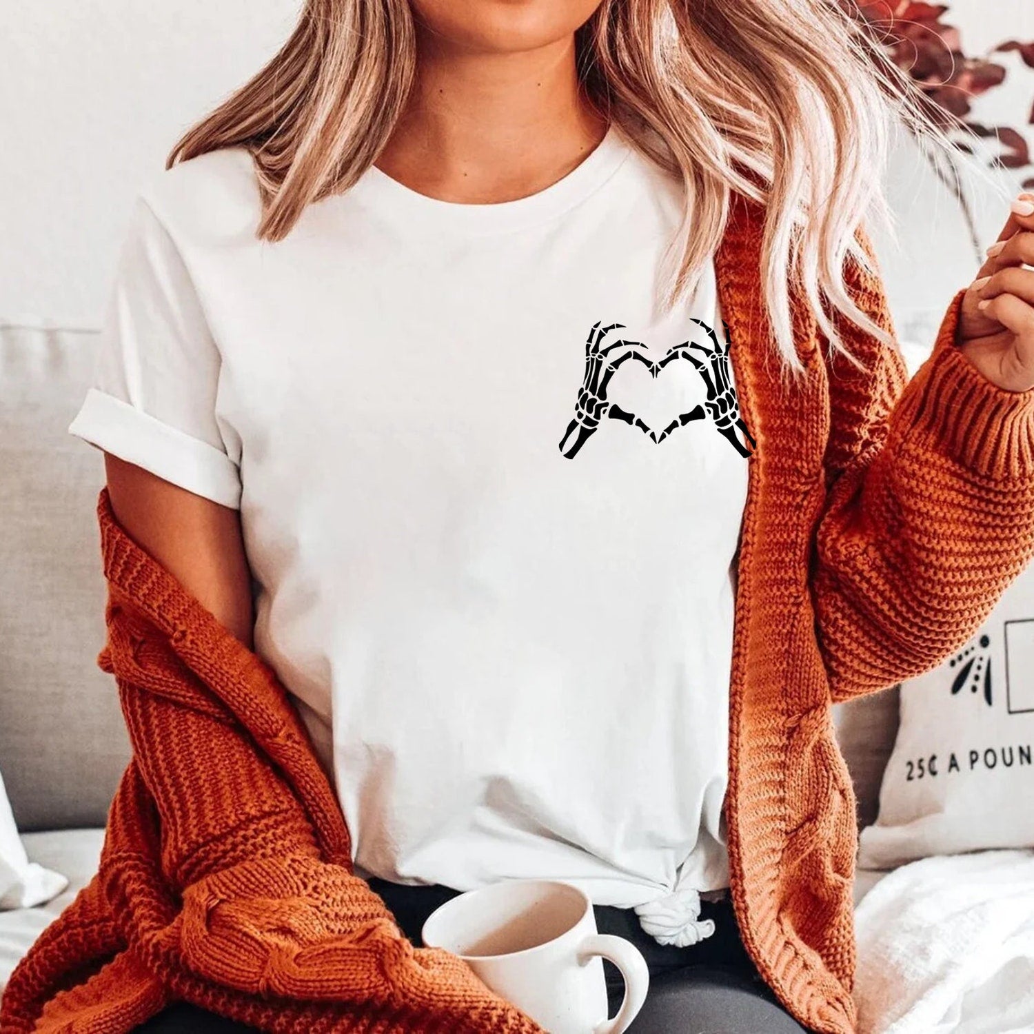 Halloween - Valentines Day Shirt, Heart Shirt,Skeleton Hand Shirt,Skeleton Hand,Graphic Shirt,Skeleton Heart Shirt,Funny Halloween Tee,Womens Fall Shirt