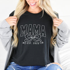 Mother's Day - Mama Est 2025 T-Shirt, Coquette Mama Tshirt, Mothers Day Gift, Mama Coquette Bow Shirt, Mama Varsity Shirt, Mothers Day Shirt, New Mom Shirt