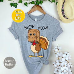 Thanksgiving - Meow Meow Funny Turkey Thanksgiving T-Shirt, Cat Turkeys T-Shirt, Thanksgiving Cat Tee, Turkey Thanksgiving, Love Fall T-shirt -HF059