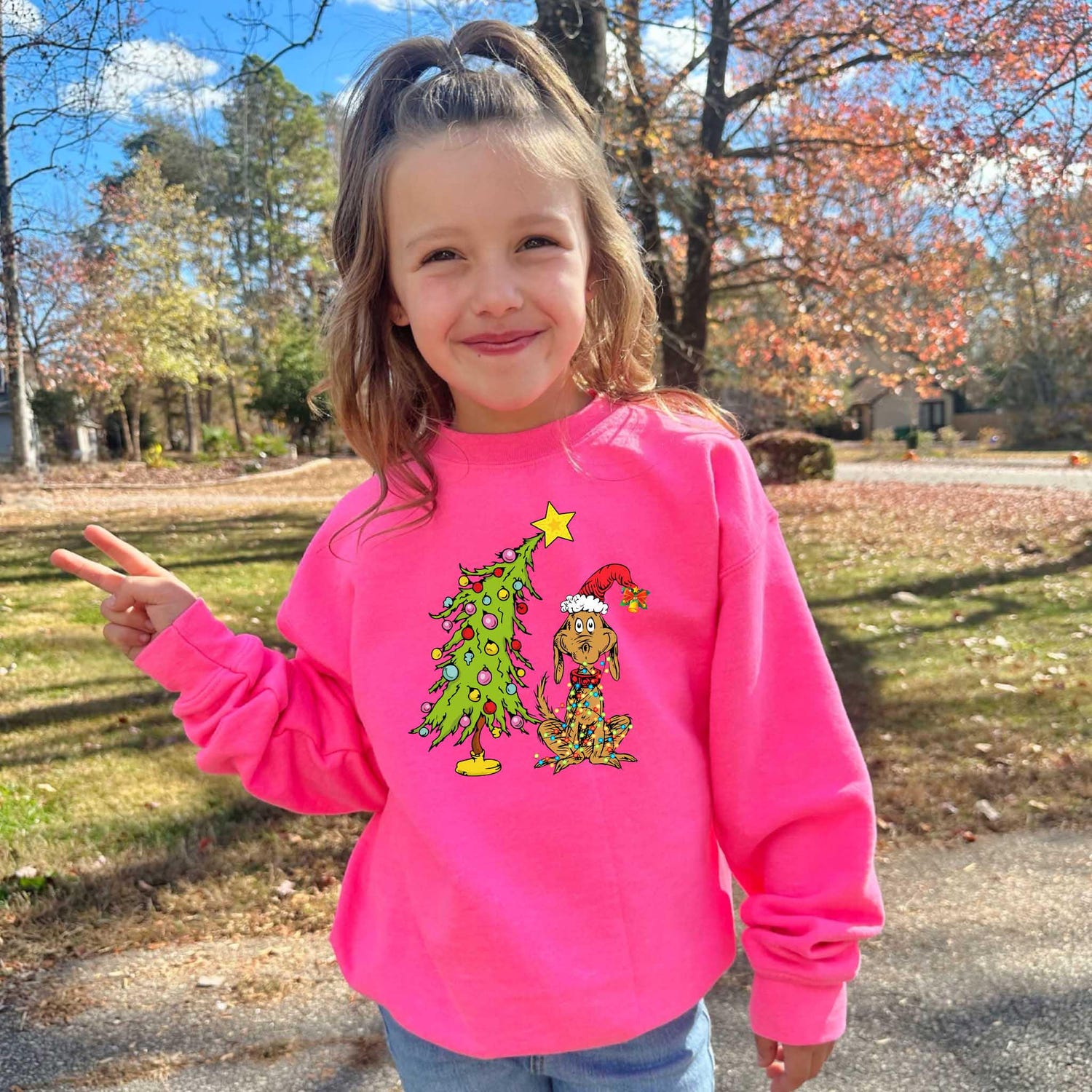 Christmas - Whimsical Christmas Tree Sweatshirt, With Dog Max Whoville Tree Shirt, Whimsical Green Star Tree Shirt, Holiday Women Shirt, Christmas Party