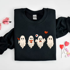 Halloween - Valentine's Day Ghost Sweatshirt, Ghosts With Hearts Valentine Gift, Spooky Valentine Sweat, Be My Boo Valentines Tee, Happy Valentines Day