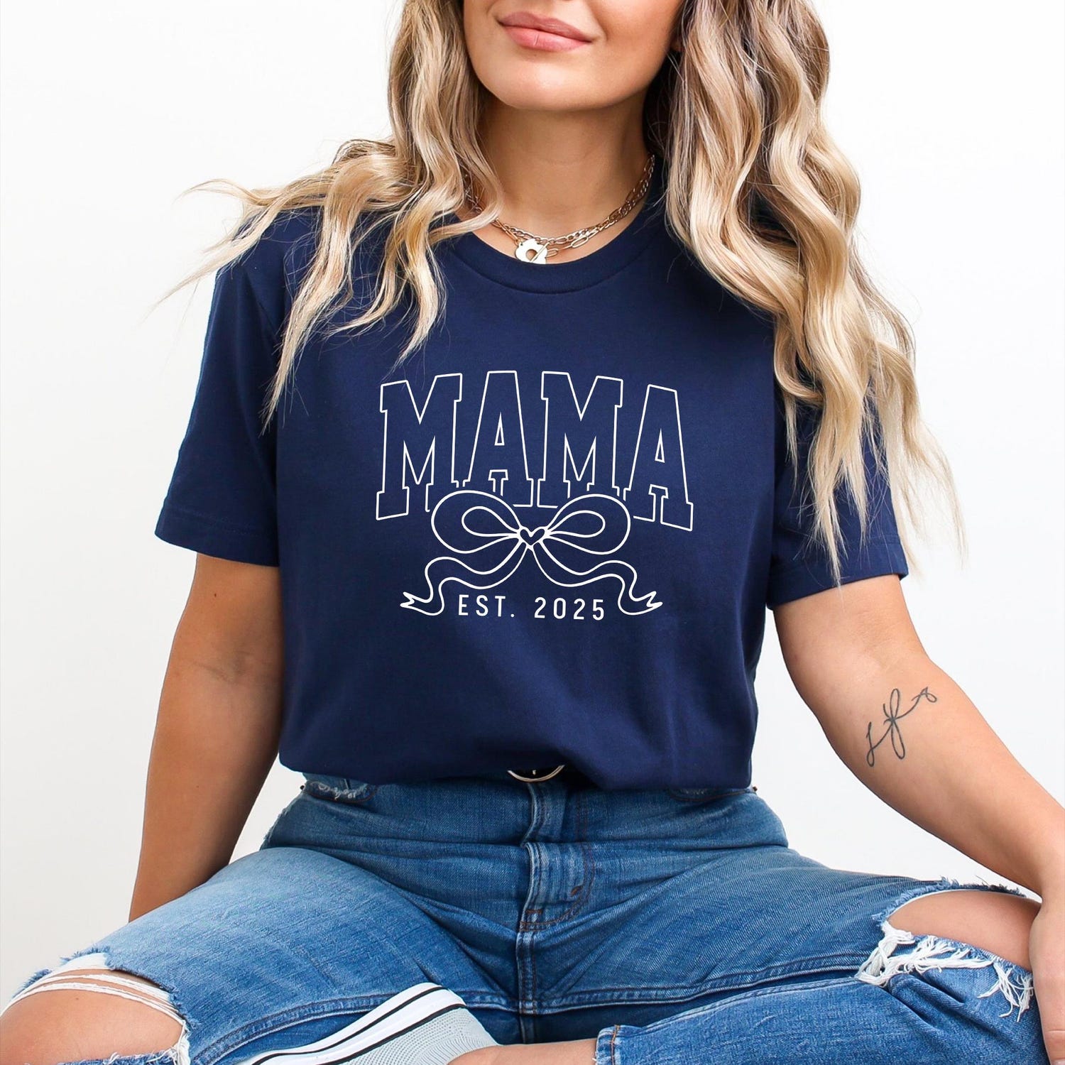 Mother's Day - Mama Est 2025 T-Shirt, Coquette Mama Tshirt, Mothers Day Gift, Mama Coquette Bow Shirt, Mama Varsity Shirt, Mothers Day Shirt, New Mom Shirt