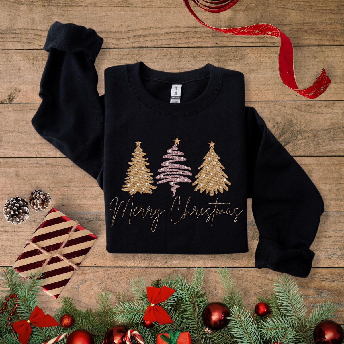 Christmas - Merry Christmas Embroidered Shirt, Tis The Season Christmas Sweatshirt, Embroidered Christmas Trees, Believe Christmas, Merry And Bright Tee