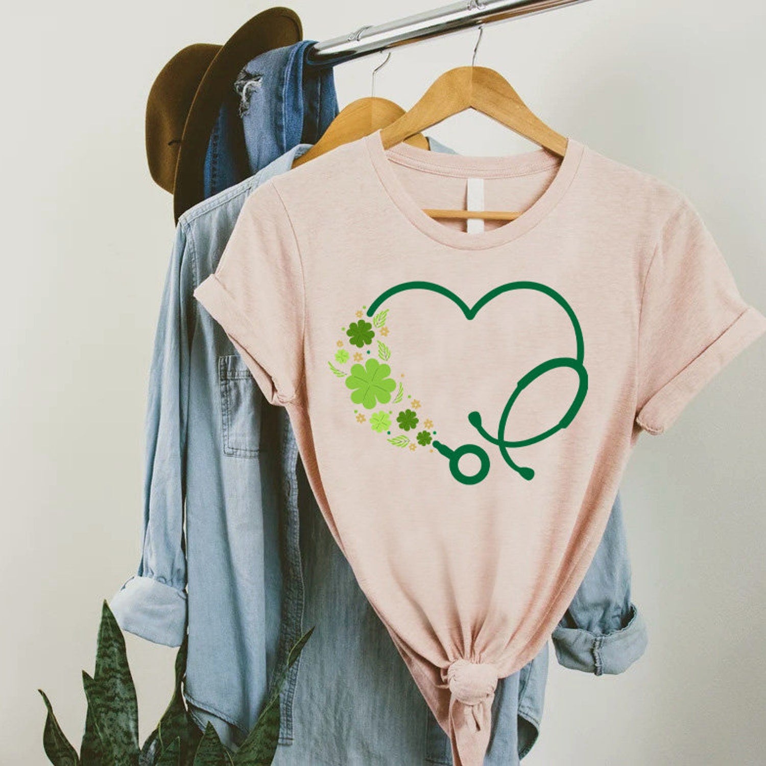 St Patricks Day - St Patrick's Day Heart Stethoscope Shirt, St Paddys Nurse Shirt, Shamrock Stethoscope Doctor Tee, Nurse Lucky Shirt, Cute Irish Nurse Gift