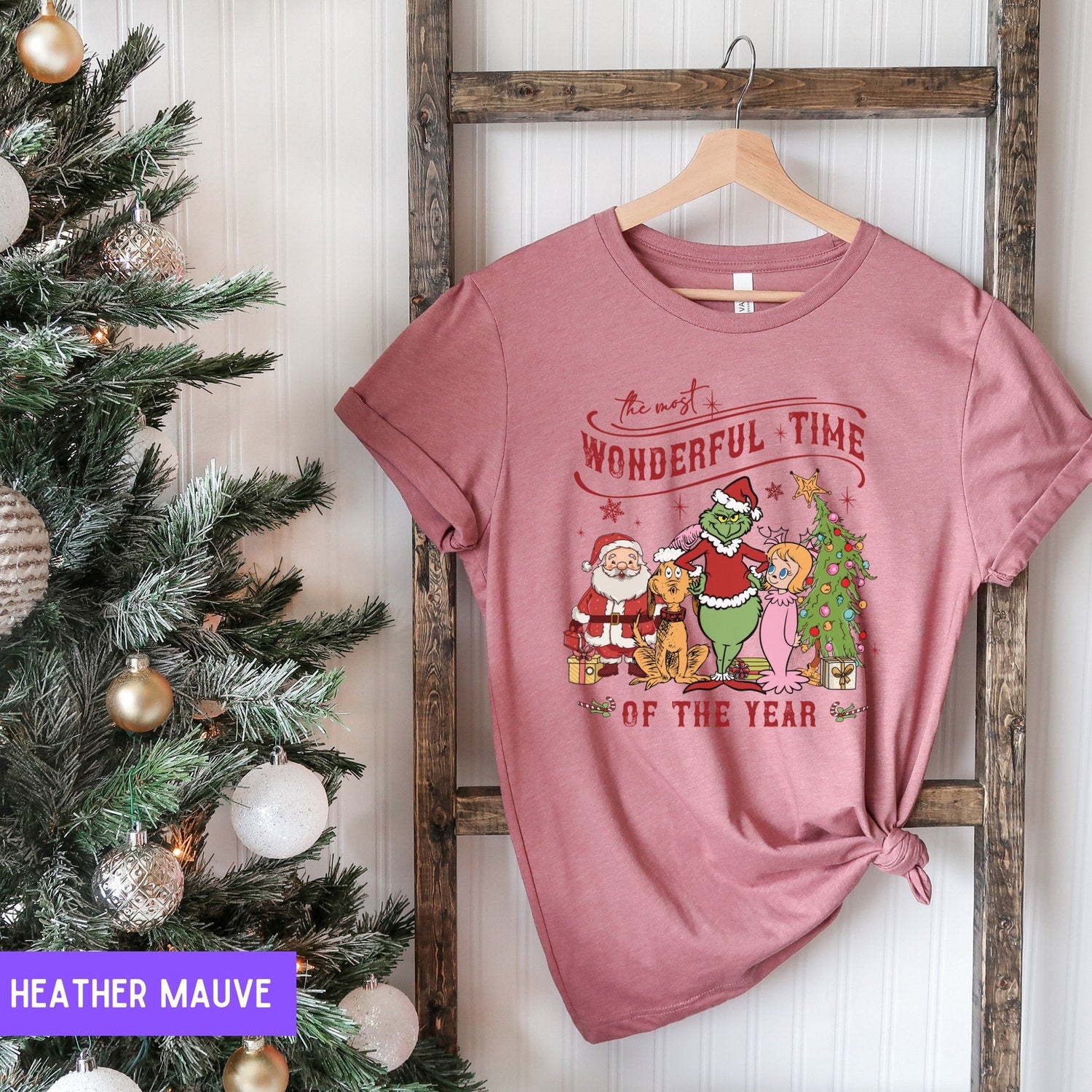 Christmas - Retro Grinch Christmas Tree Shirt, The Most Wonderful Time Of The Year Grinch Christmas T-shirt, Merry Grinchmas Tee, Retro Christmas Gift