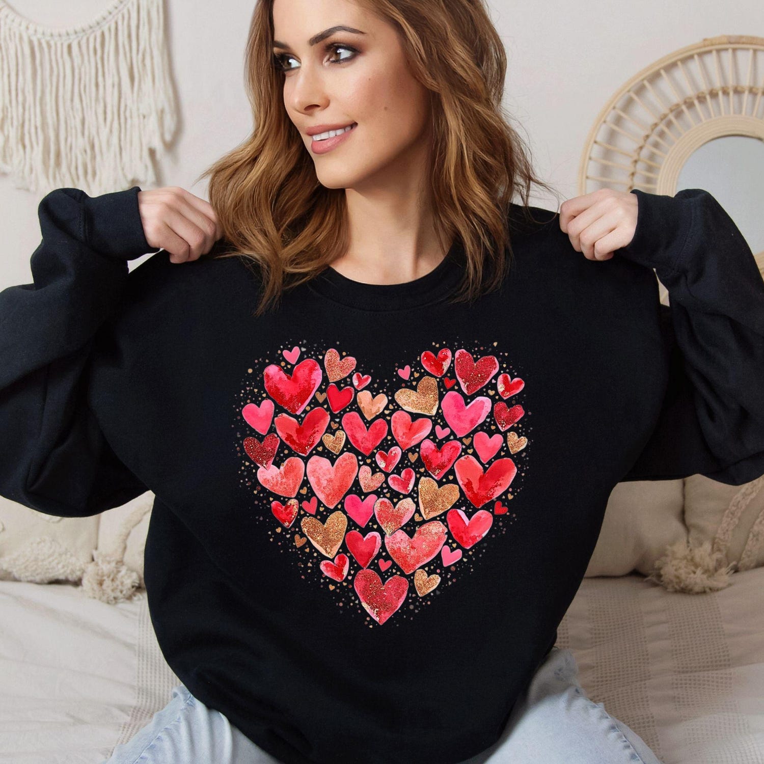 Valentines Day - Valentine Day Heart Sweatshirt, Pastel Colors Heart Sweatshirt, Heart Valentine Shirt, Love Heart Sweatshirt Gift, Girl Heart Sweatshirt