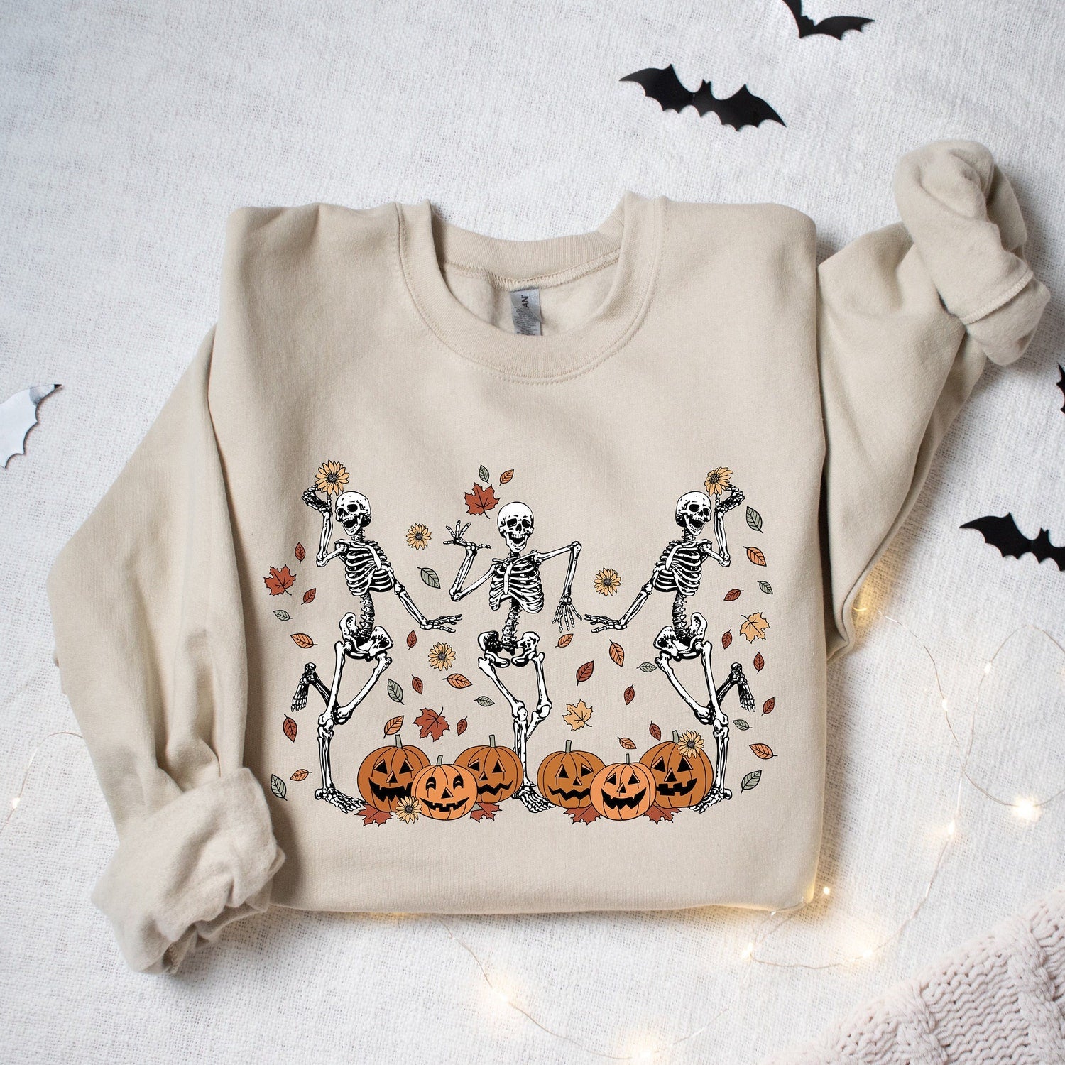 Halloween - Dancing Skeleton Pumpkin Shirt, Retro Halloween Women's Shirt, Funny Fall Halloween Party Shirt, Spooky Season Skeleton Tee,Pumpkin Skeleton