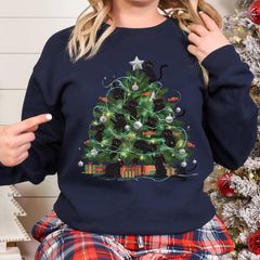 Christmas - Black Cats Christmas Tree Shirt, Cat Lover Holiday Sweatshirt, Cute Cat Christmas Shirt, Cats Xmas Lights T-Shirt, Cats Xmas Tree Tee