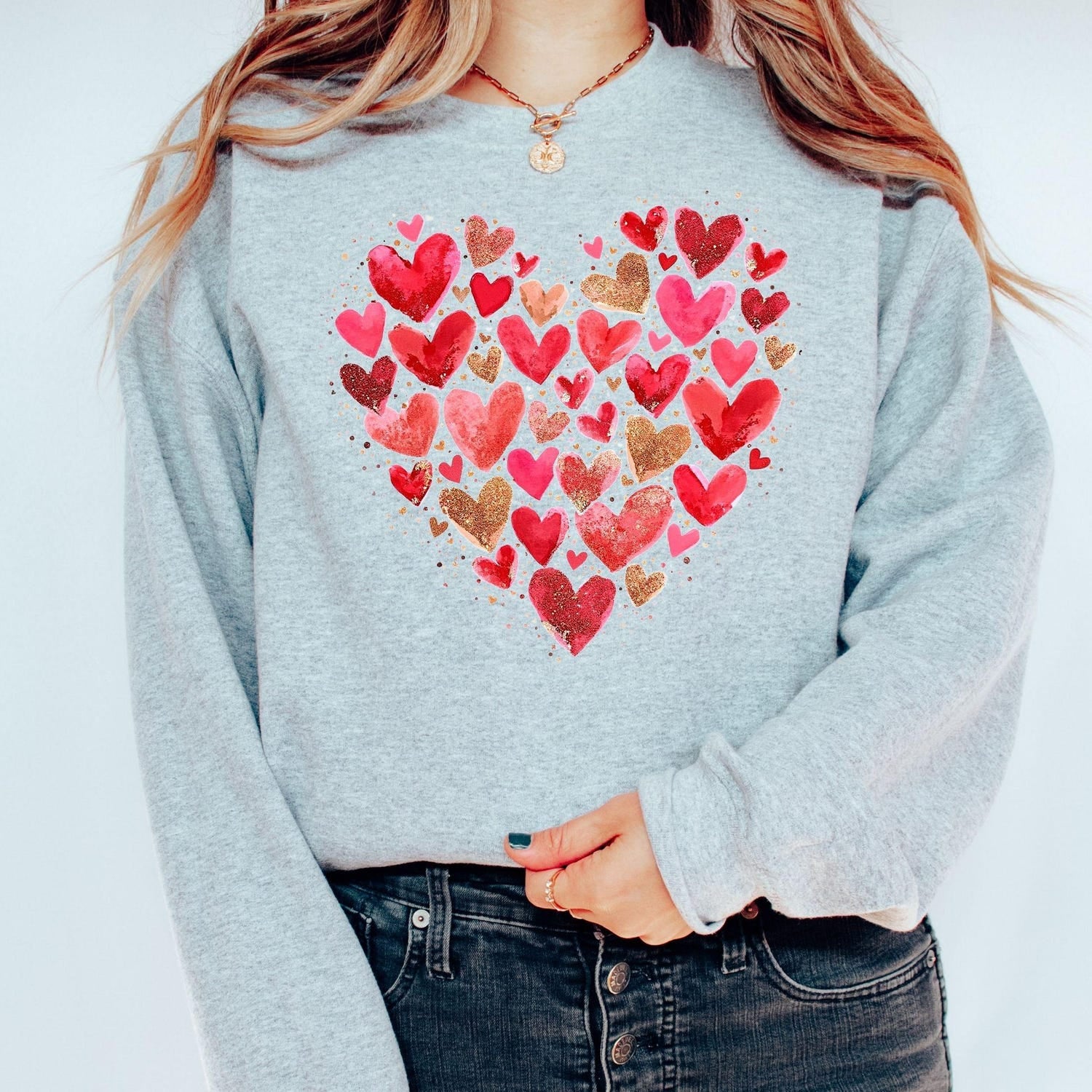 Valentines Day - Valentine Day Heart Sweatshirt, Pastel Colors Heart Sweatshirt, Heart Valentine Shirt, Love Heart Sweatshirt Gift, Girl Heart Sweatshirt