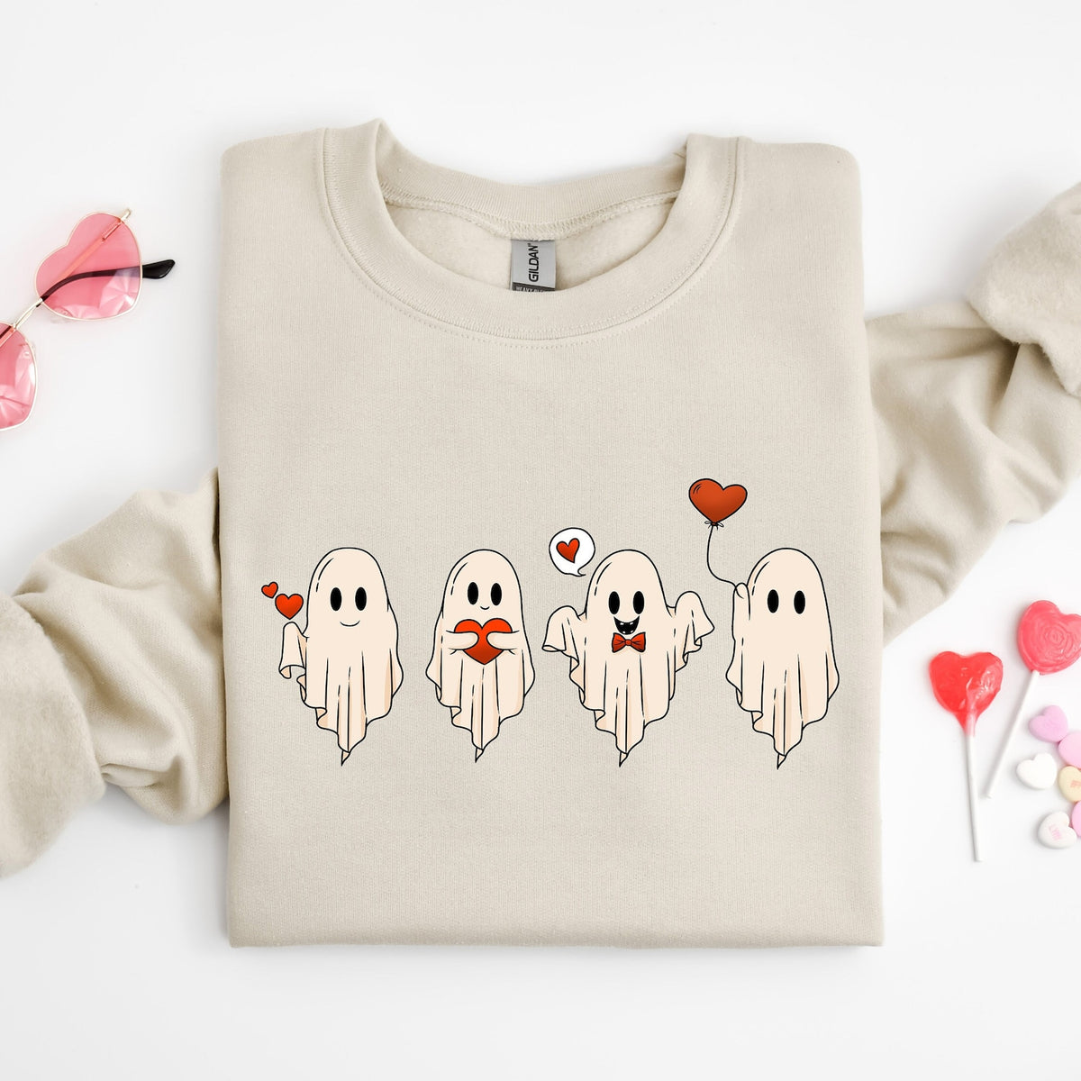 Halloween - Valentine's Day Ghost Sweatshirt, Ghosts With Hearts Valentine Gift, Spooky Valentine Sweat, Be My Boo Valentines Tee, Happy Valentines Day