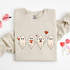 Halloween - Valentine's Day Ghost Sweatshirt, Ghosts With Hearts Valentine Gift, Spooky Valentine Sweat, Be My Boo Valentines Tee, Happy Valentines Day