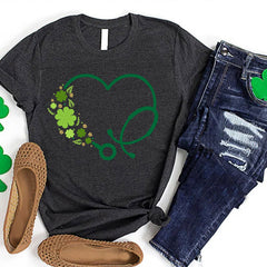 St Patricks Day - St Patrick's Day Heart Stethoscope Shirt, St Paddys Nurse Shirt, Shamrock Stethoscope Doctor Tee, Nurse Lucky Shirt, Cute Irish Nurse Gift