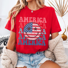 4th of July - Smiley Face Shirt, 4th Of July Shirt, Retro Smile Face Trendy Vintage Graphic Tee Cute Summer Fourth T-shirt Plus Size USA Happy Face Tshirt