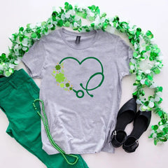 St Patricks Day - St Patrick's Day Heart Stethoscope Shirt, St Paddys Nurse Shirt, Shamrock Stethoscope Doctor Tee, Nurse Lucky Shirt, Cute Irish Nurse Gift