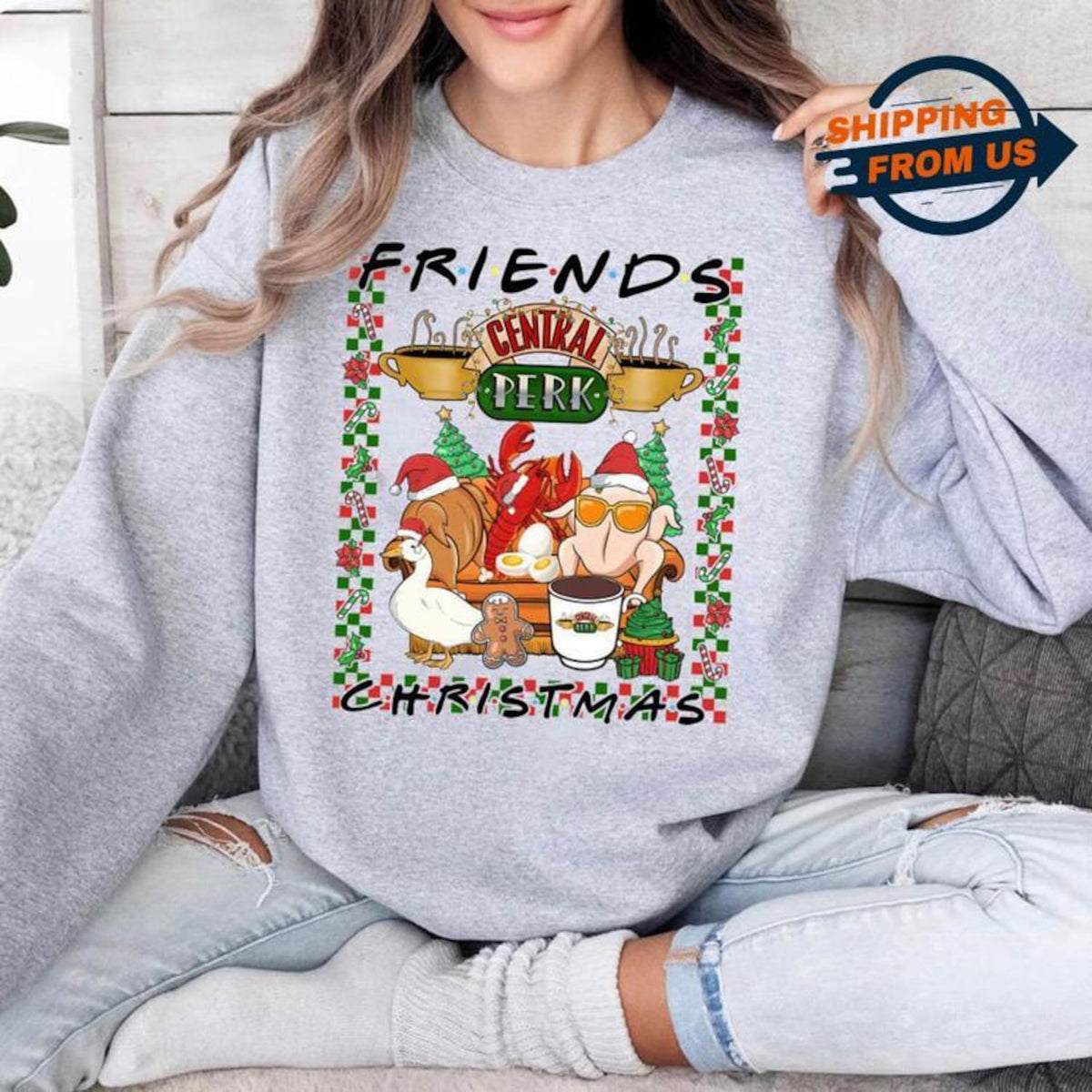 Christmas - Christmas Friends Movie Sweatshirt, Central Perk Shirt, TV Series Holiday Shirt, Friends Thanksgiving Shirt, Xmas Movie Sweatshirt